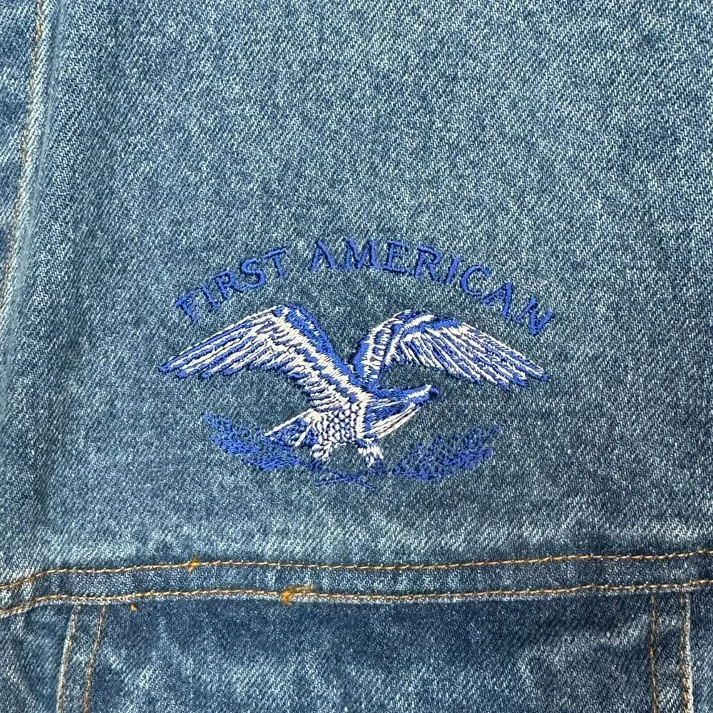 VTG Halo Casuals Denim Trucker Jacket XL Blue Embroidered Eagle‎ First American